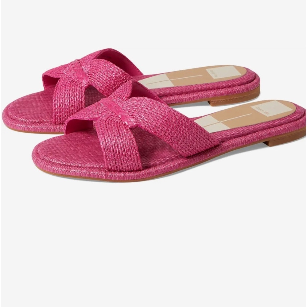 Dolce Vita Bright Pink Raffia Slides, size 9